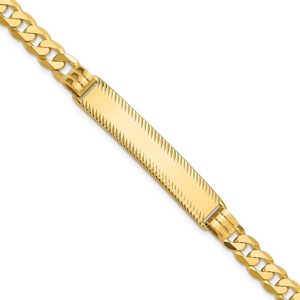14k Yellow Gold Curb Link Diamond Cut ID Bracelet